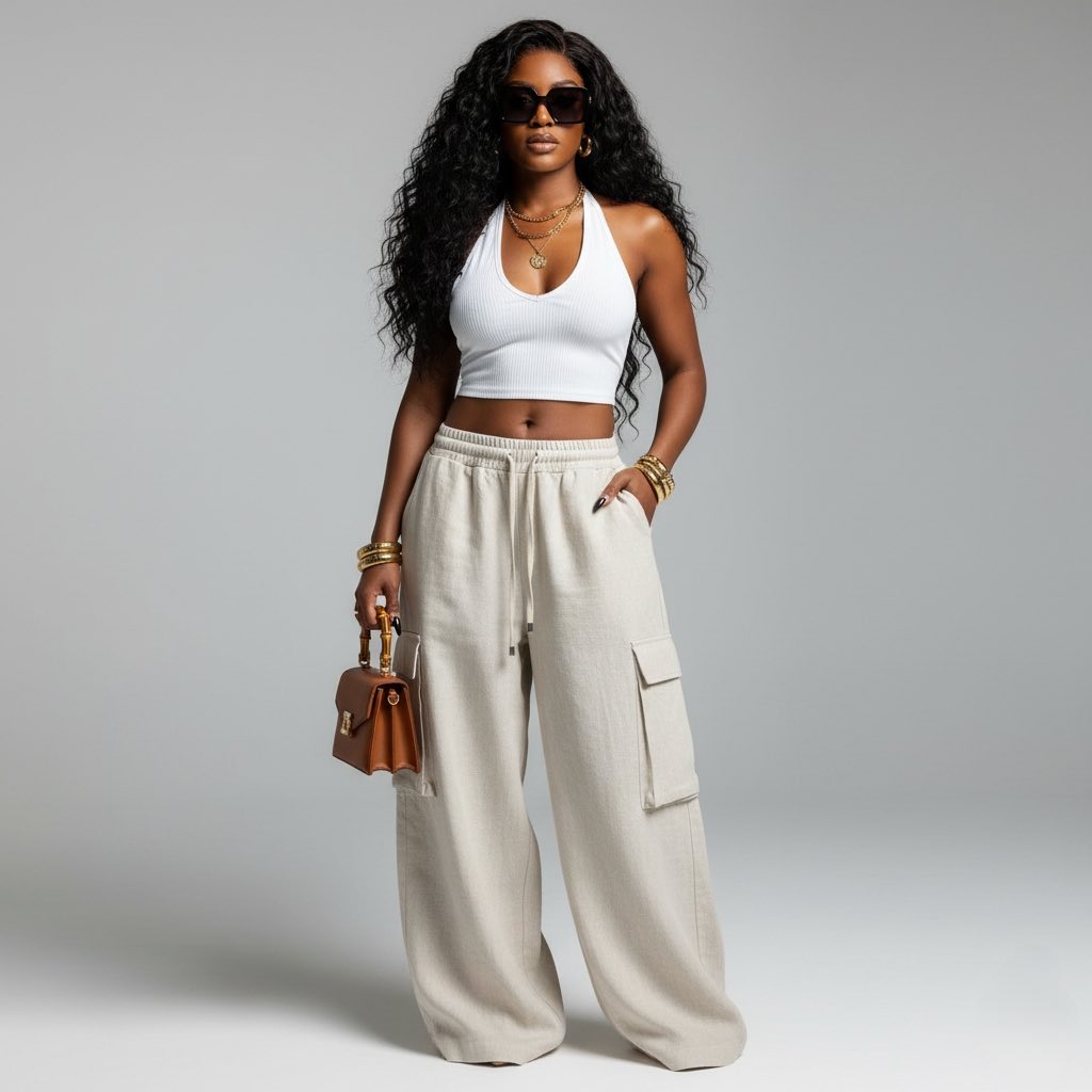 Andrea Oversized Cargo Linen Pants.