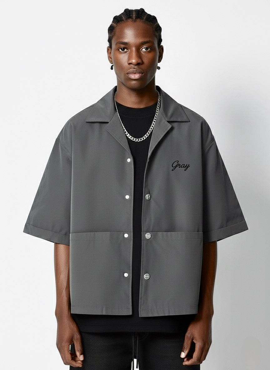 Gray Branded Overshirt.