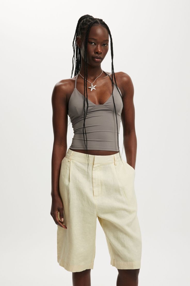 Beige Linen Jorts.